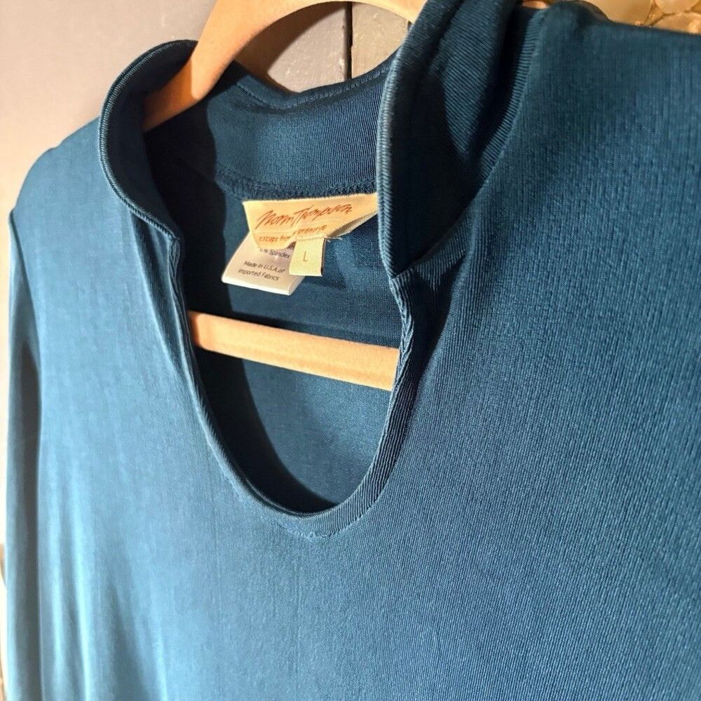 Norm Thompson Teal Tunic Top Silky Stretch Knit Size Large - Picture 5 of 6